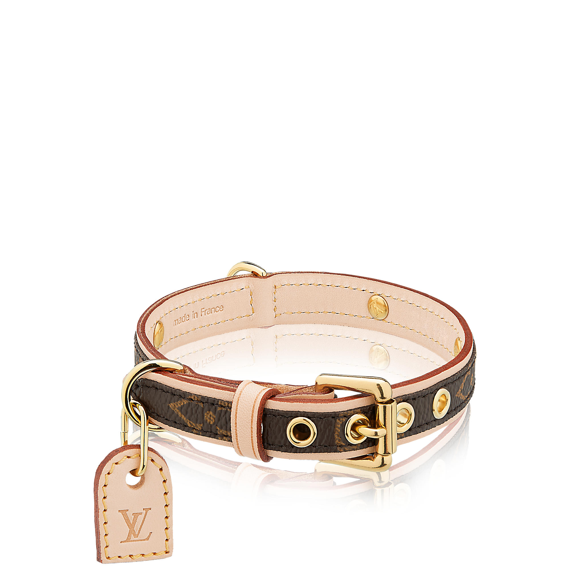 Louis Vuitton Baxter PM Dog Collar Gold Ring & Baxter MM Dog Leash Set  CV4187